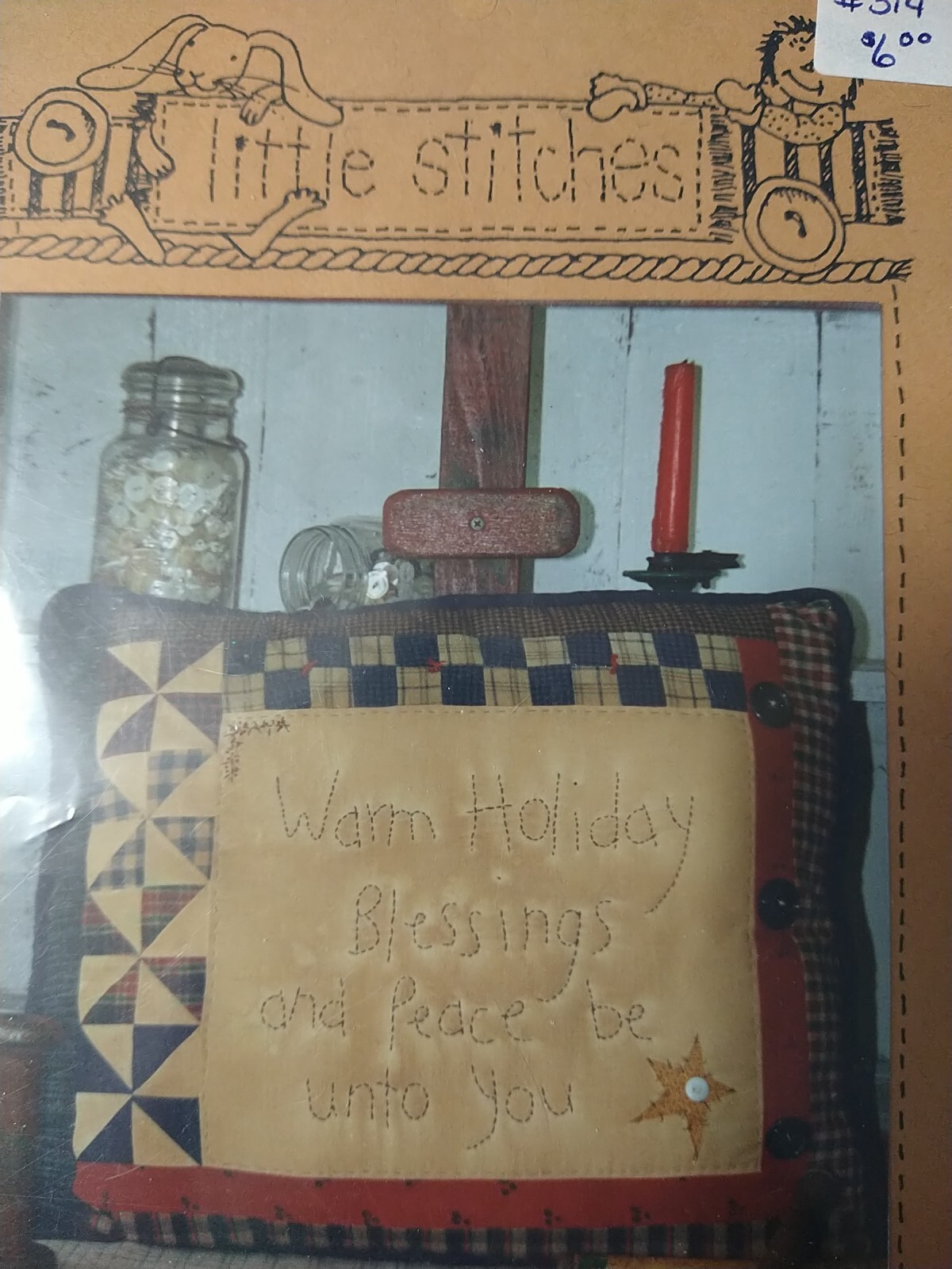 Little Stitches Pattern Embroidery Pillow Warm Holiday Blessings/Peace Unto #314