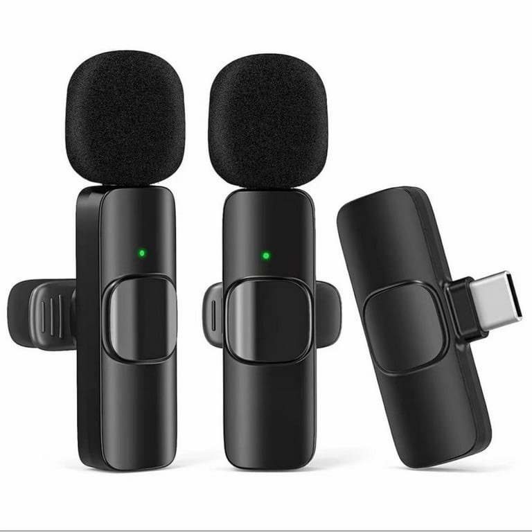 USB C Mini Mic (2) Rechargeable Wireless Microphones & 1 Receiver Type C Black