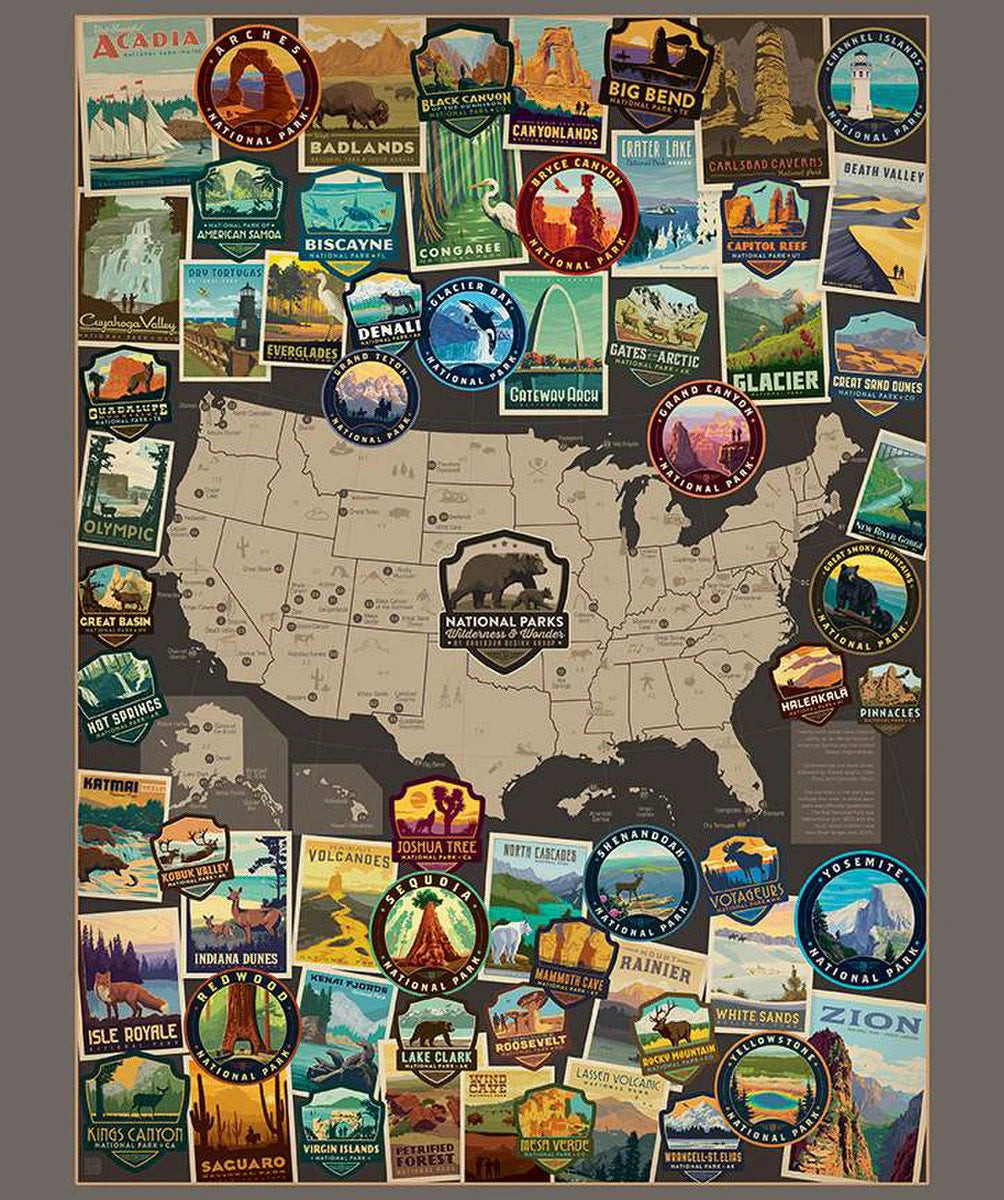 USA MAP POSTER vertical National Parks Poster Panel - 36"x43.5", Digitally