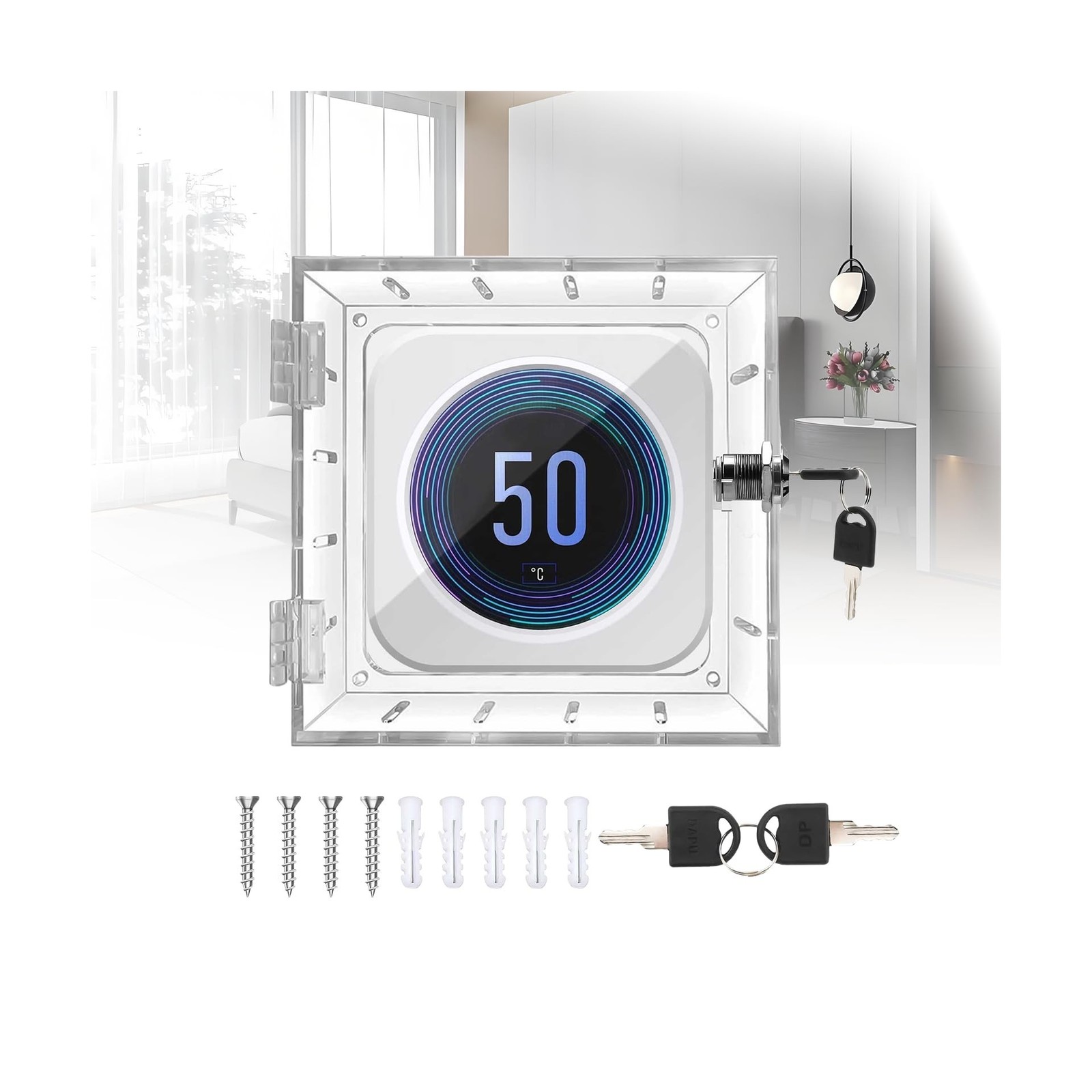 Thermostat Lock Box with Key, Clear Thermostat Cover with Lock ... FAST USA SHIP