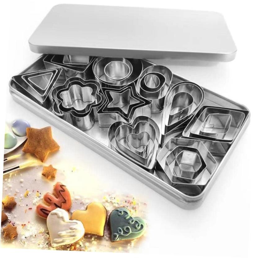 30Pcs Small Cookie Cutter Set with Box, Stainless Steel Fruit Veggie Polymer