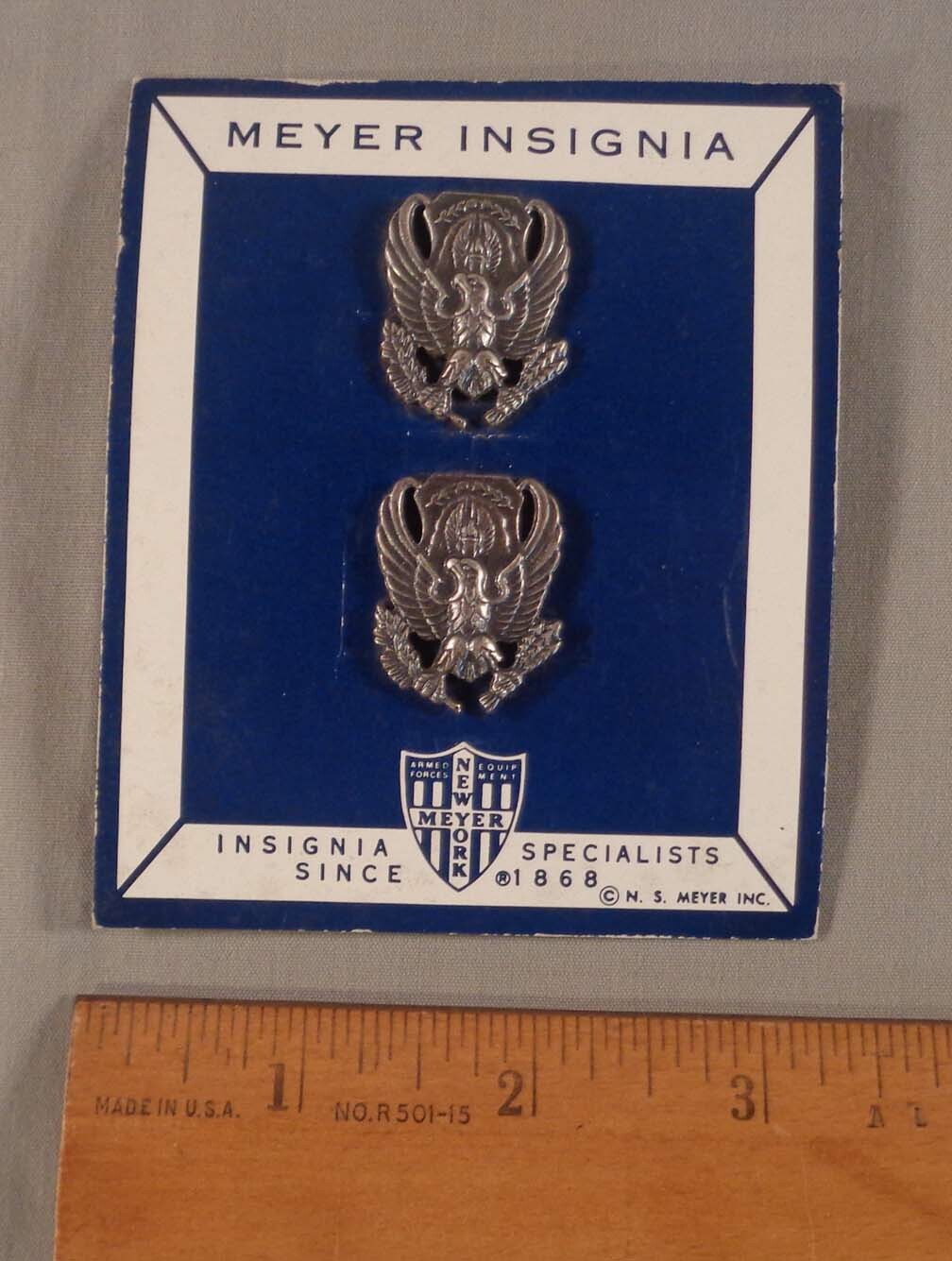 Vintage Pair of Air Force ROTC Uniform Lapel Pins Meyer Insignia on Card MOC