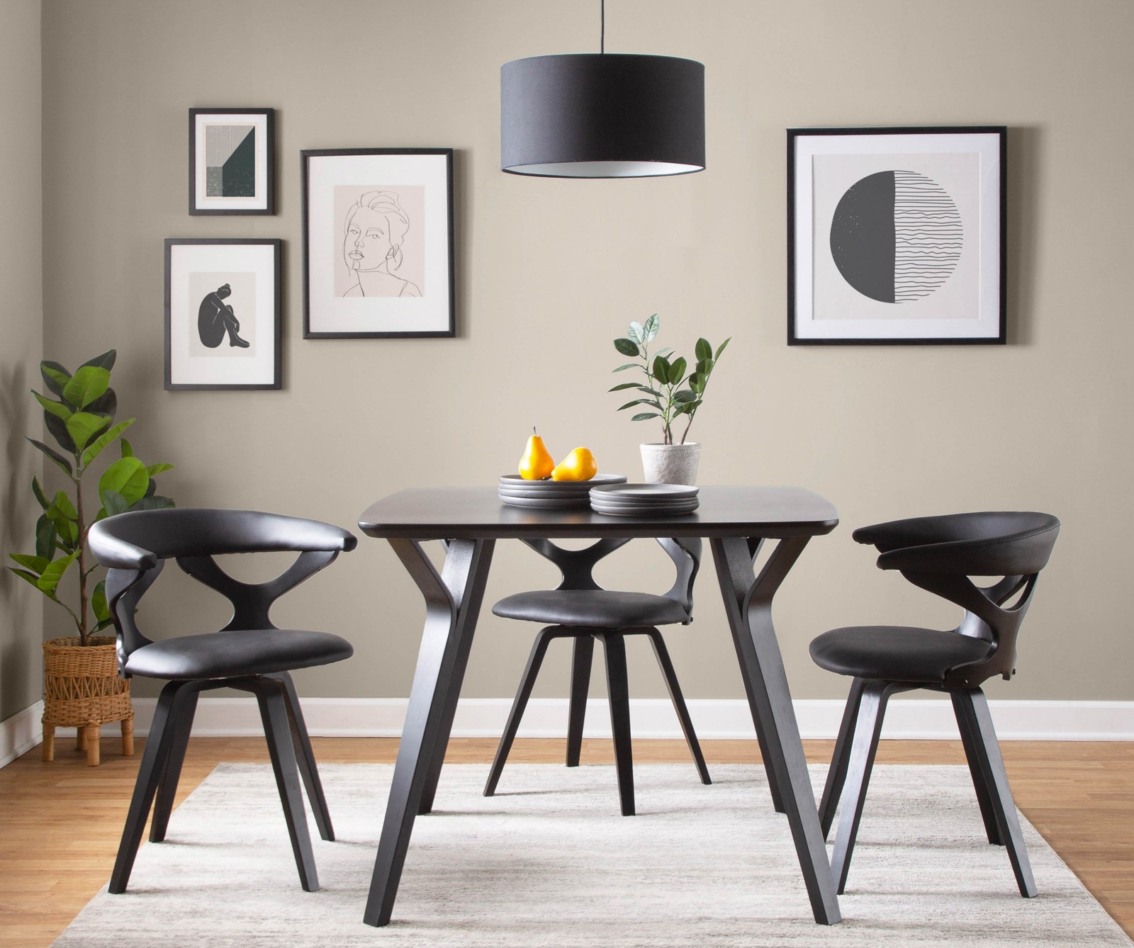 Gardenia Contemporary Dining/Accent Chair with Swivel in Black Wood and Black