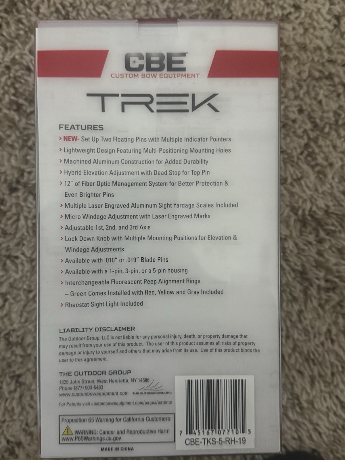 CBE Trek 5-Pin Sight RH .019
