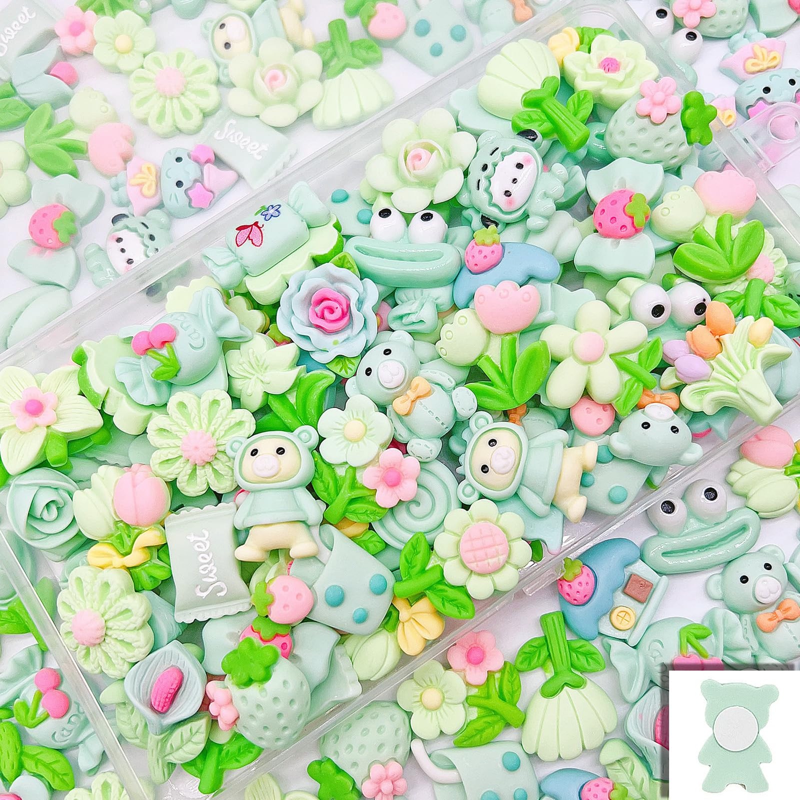 50 PCS Green Bulk Mixed Resin Set Ornament Scrapbooking DIY Craft Charms Deco