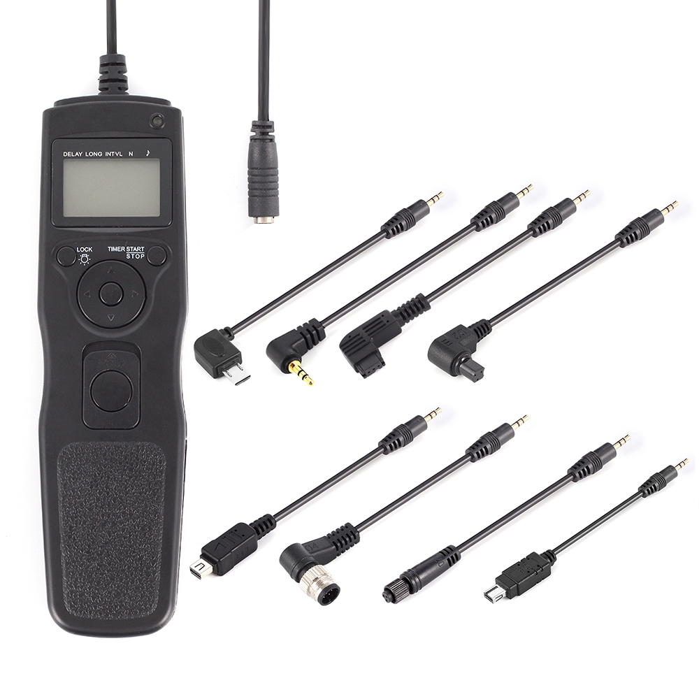 LCD Timer Remote Cable+7x 2.5mm DC Removable Cable For Canon Nikon Sony Olympus