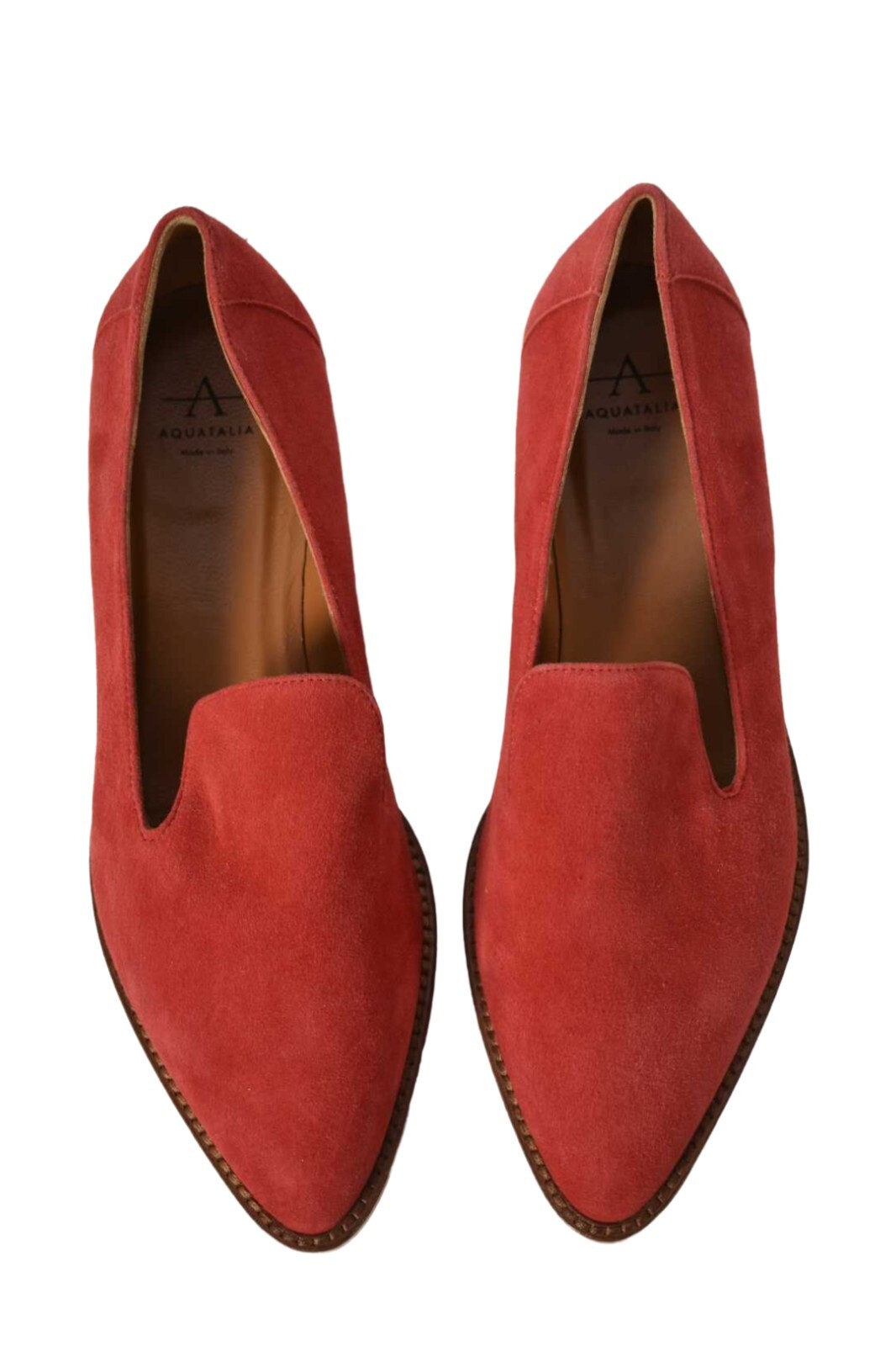 NWOB AQUATALIA Red Chilli Suede Pointed Toe Loafers Flats 37.5EU 7.5US Italy