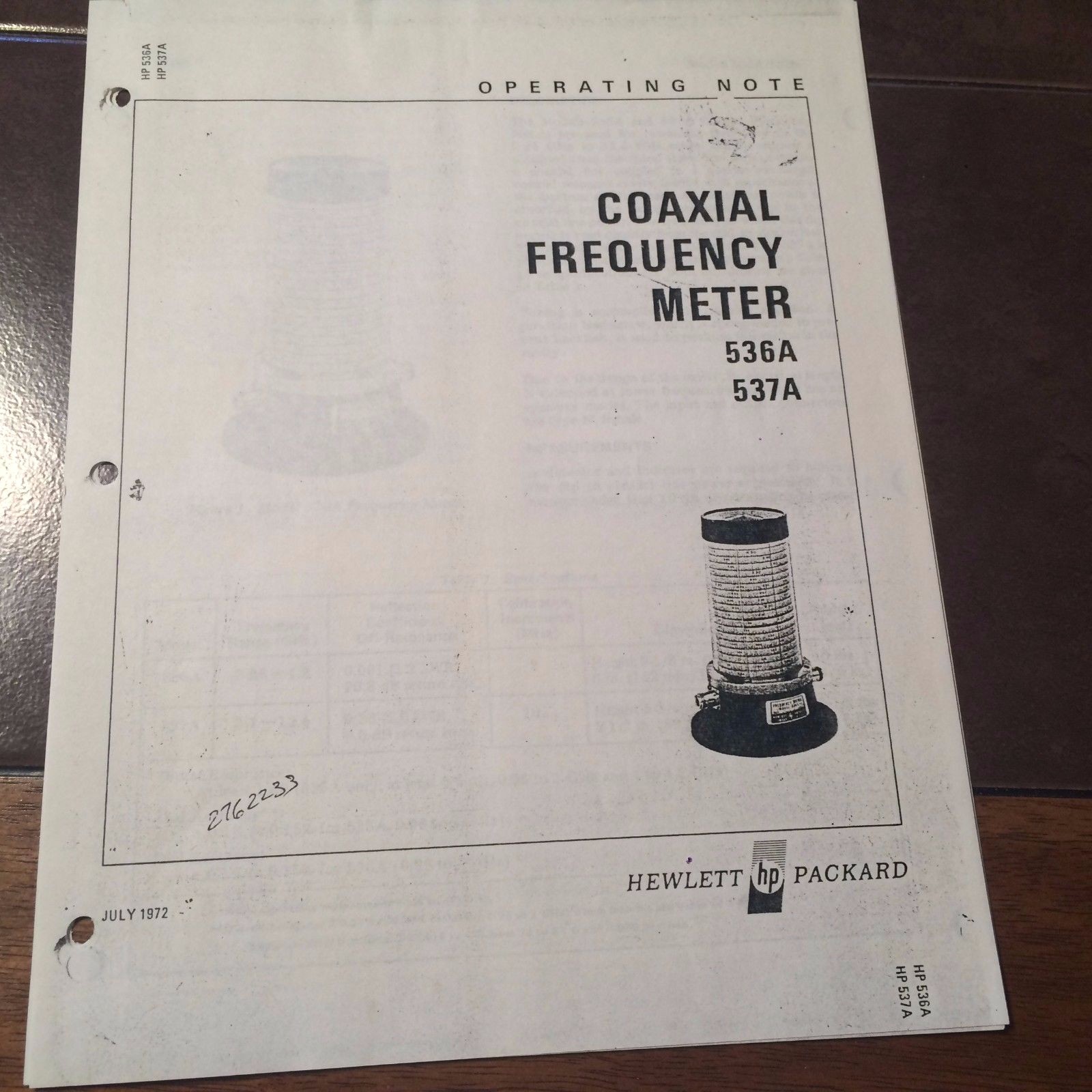HP Hewlett Packard 536A and 537A Operating Instructions