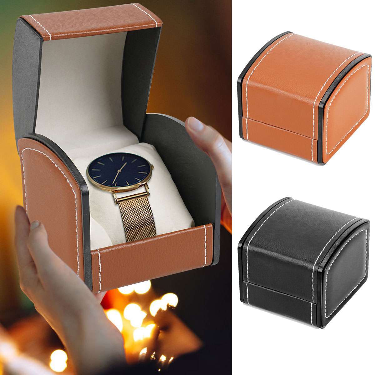Watch Box Storage Case With Matching Pillow , PU Leather Luxury Single Watch Box