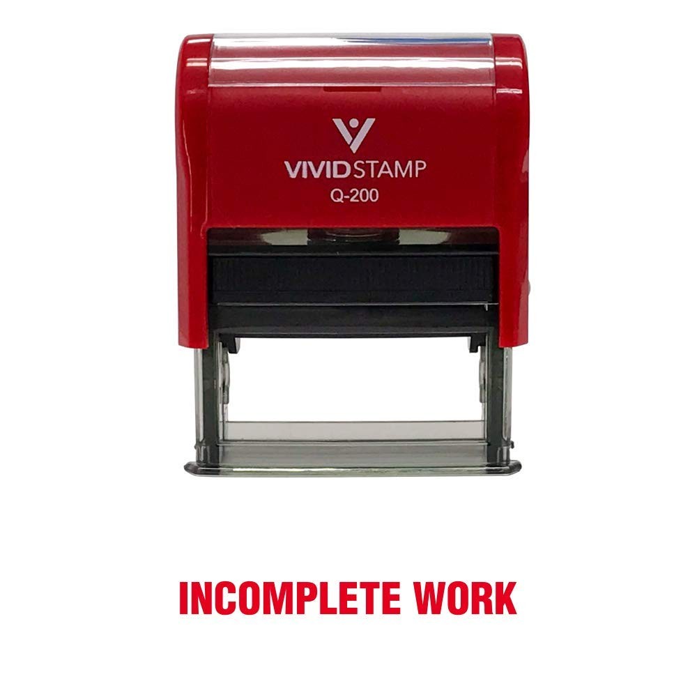 Incomplete Work Teacher Self Inking Rubber Stamp Red Ink Medium Grading School