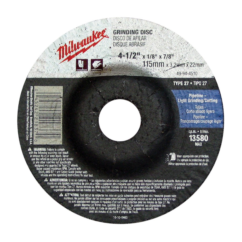 Milwaukee 49-94-4505 4-1/2 in. x .045 in. x 7/8 in. Cut-Off Wheel (Type 27)
