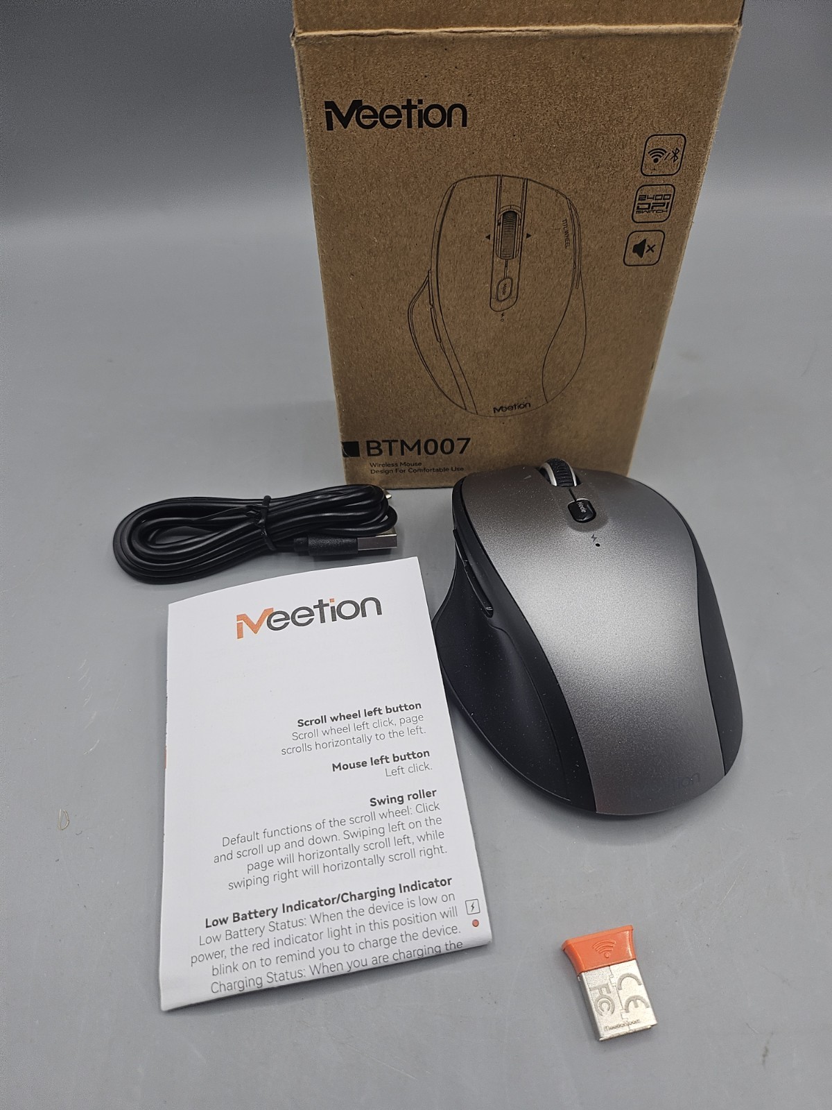 Meetion BTM007 Wireless Mouse With Dongle Black & Gray