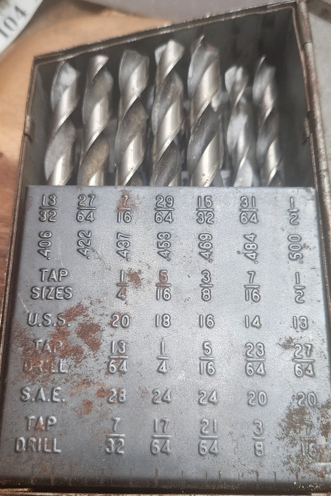 Vtg HUOT Drill Index St Paul A To Z Set Original Metal Box 5 bits Missing