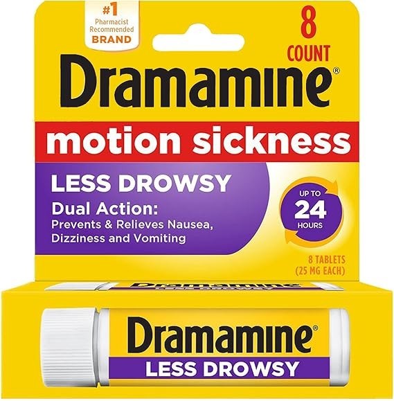 Dramamine All Day Less Drowsy – Tabletas Contra Mareo, 24-Hour Formula (8 Count)