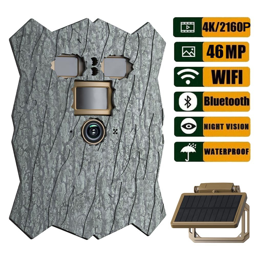 Solar Powered 4K Trail Camera WiFi 46MP Hunting Game Wildlife Monitoring Cam