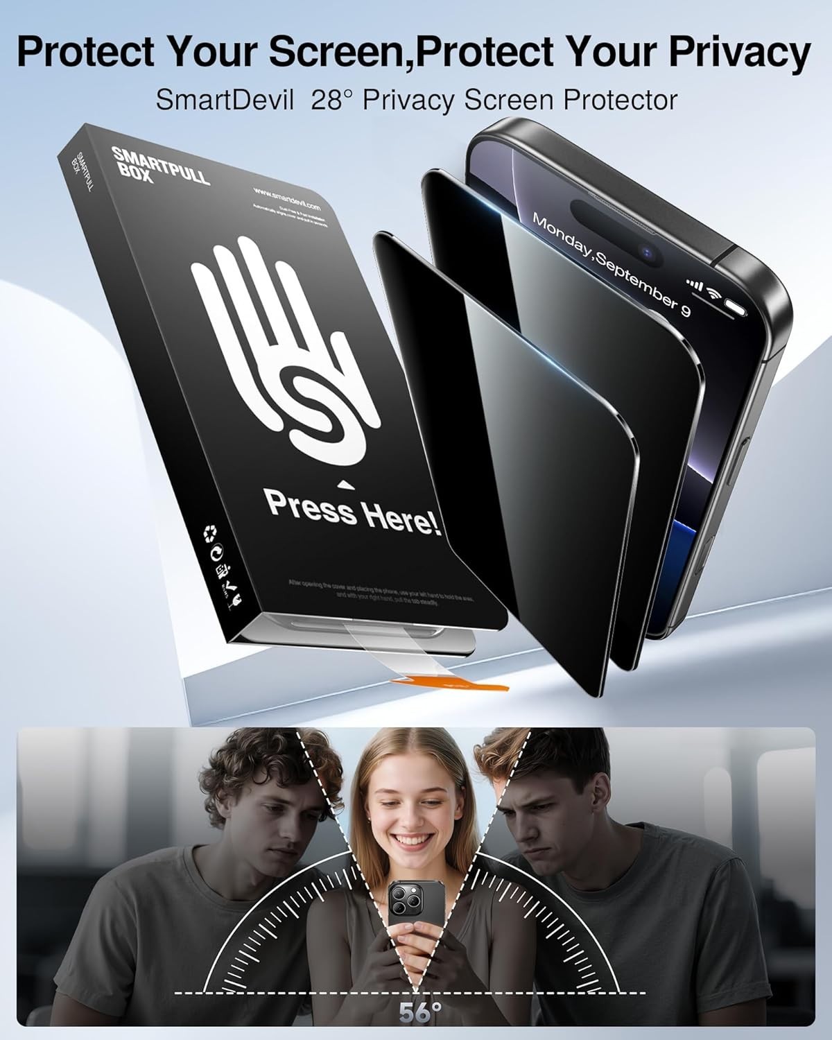 SMARTDEVIL 2 Pack for iPhone 15 Pro Privacy Screen Protector, Military Grade Sha