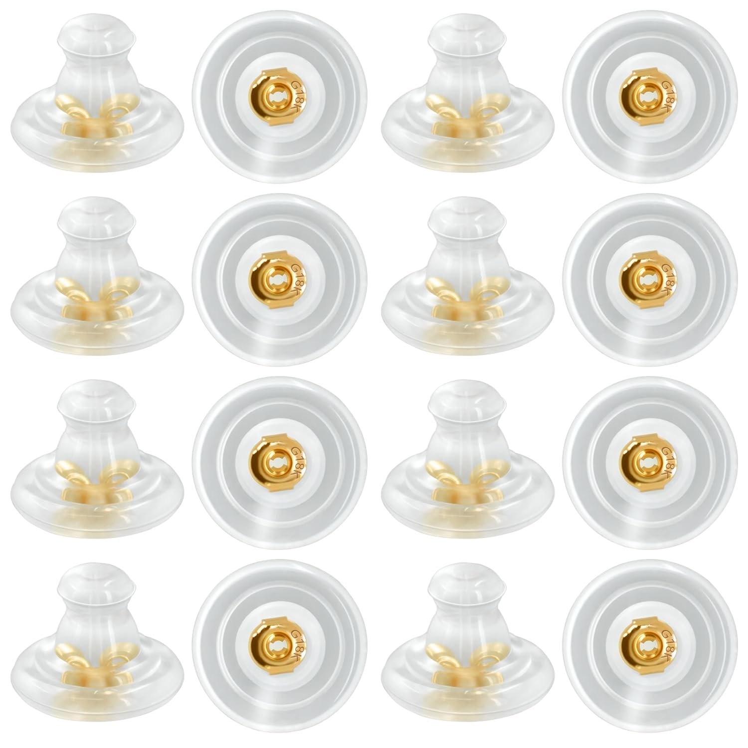 Rubber Earring Backs, 16pcs 18K Gold Silicone Non-Slip Golden