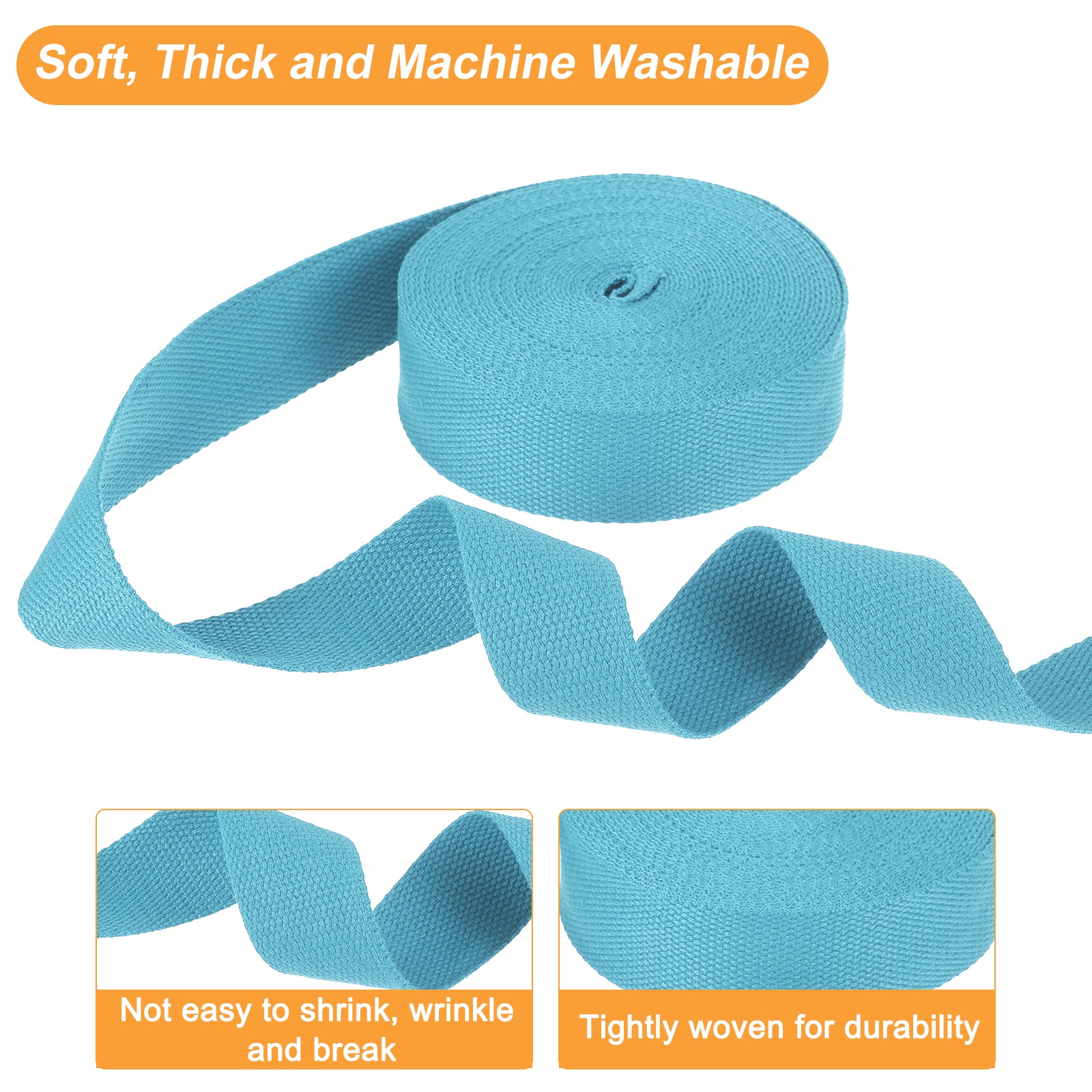 Cotton Webbing 1.5 Inch 11 Yard Polyester Cotton Webbing Strap, Light Blue