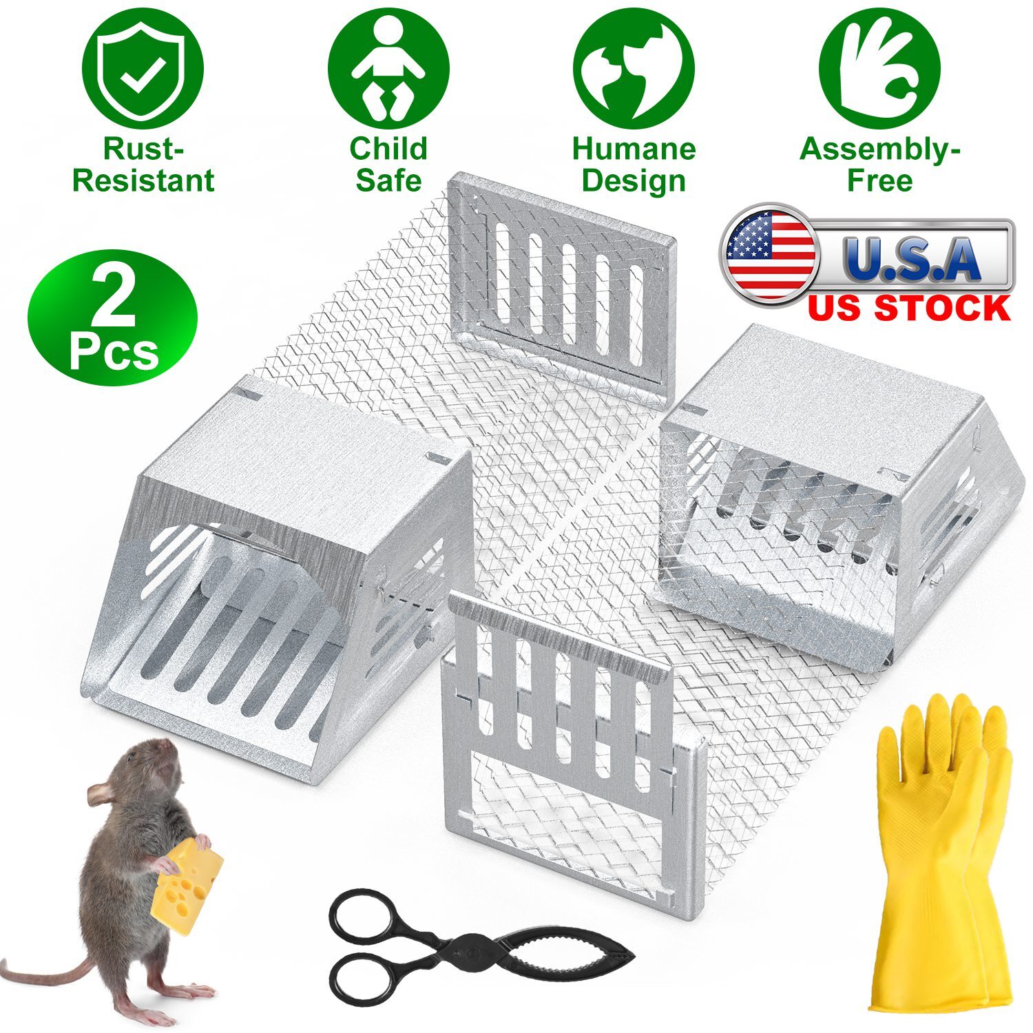 2Pcs Rat Trap Humane Live Chipmunk Cage Traps for Mouse Traps Work for Indoor