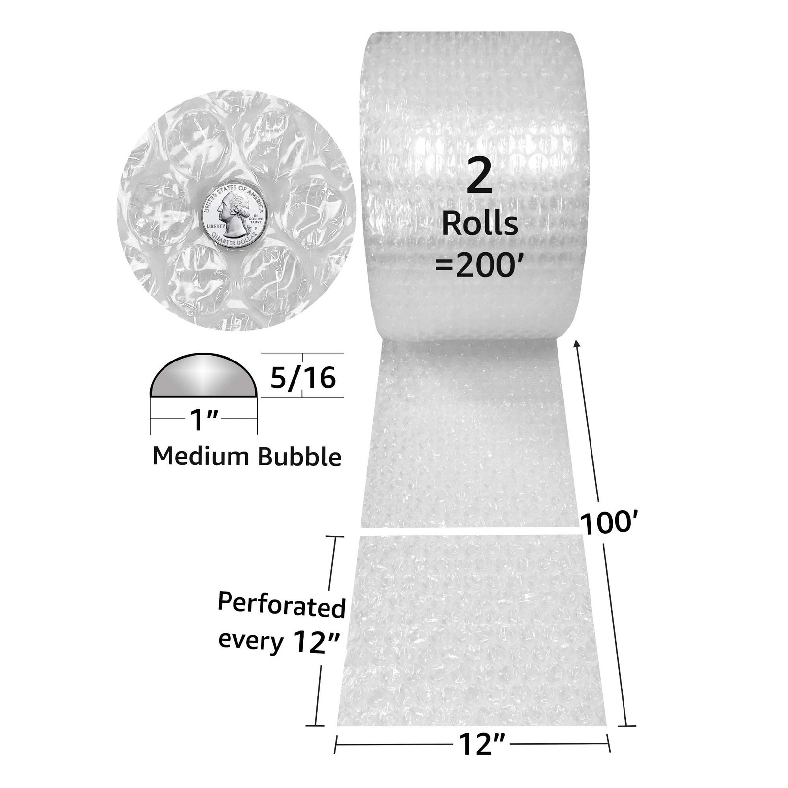 Bubble Wrap Roll 12x200 Ft Medium Cushioning Packaging Clear