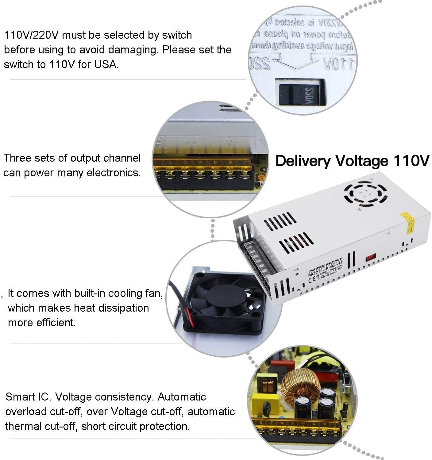 Professional 600W 12V CCTV Camera SMPS Transformer