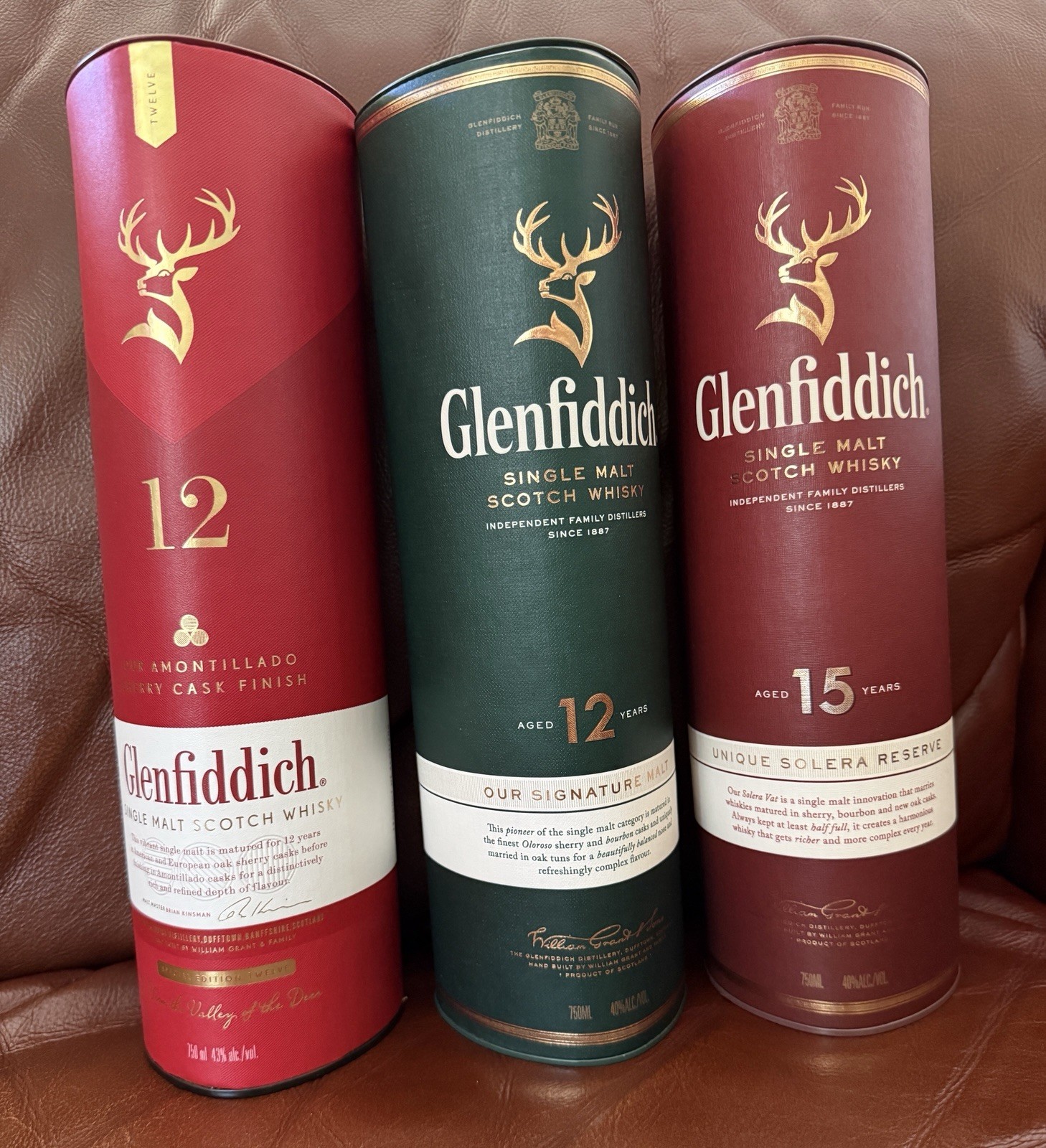 3x Glenfiddich Single Malt Scotch Whisky 12- 15-Year Empty Boxes Excellent Condt