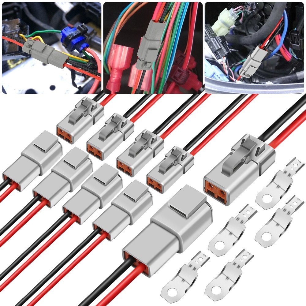 4 Pairs DTP 2 Pin Plug Waterproof Connector w/ 1FT 12AWG Wire For Car Truck Boat