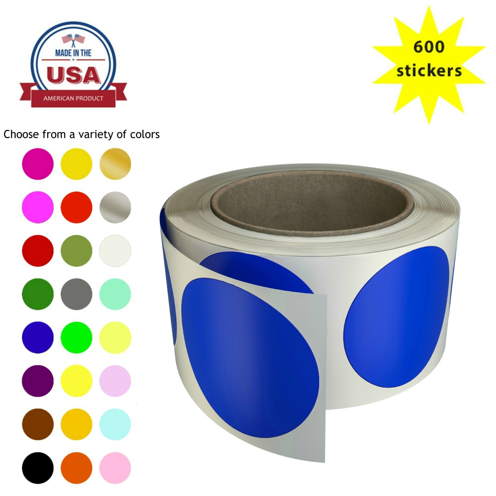 Color Coding Dots 2 Inch in Roll - 50mm Round Circles labels 5cm 600 Pack