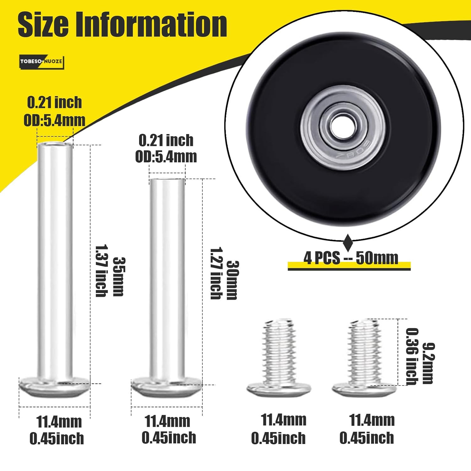 50mm Luggage Replacement Wheels Rubber Mute Swivel Casters 4 Pack