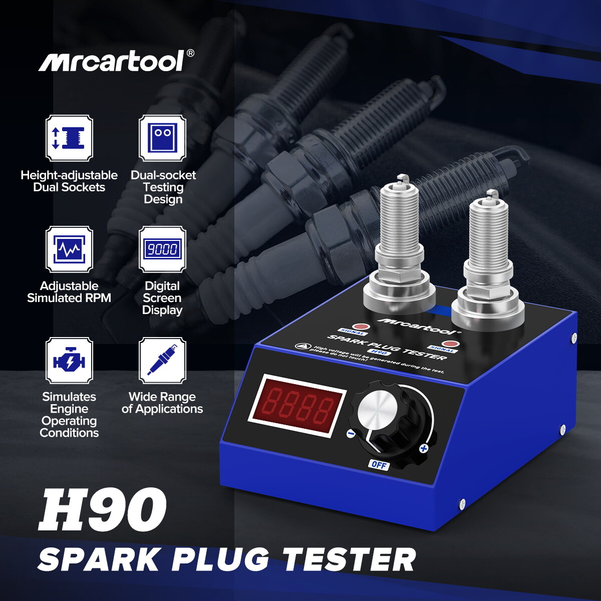 H90 Dual-Hole Car Spark Plug Tester Spark Plug Ignition Analyzer Diagnostic Tool