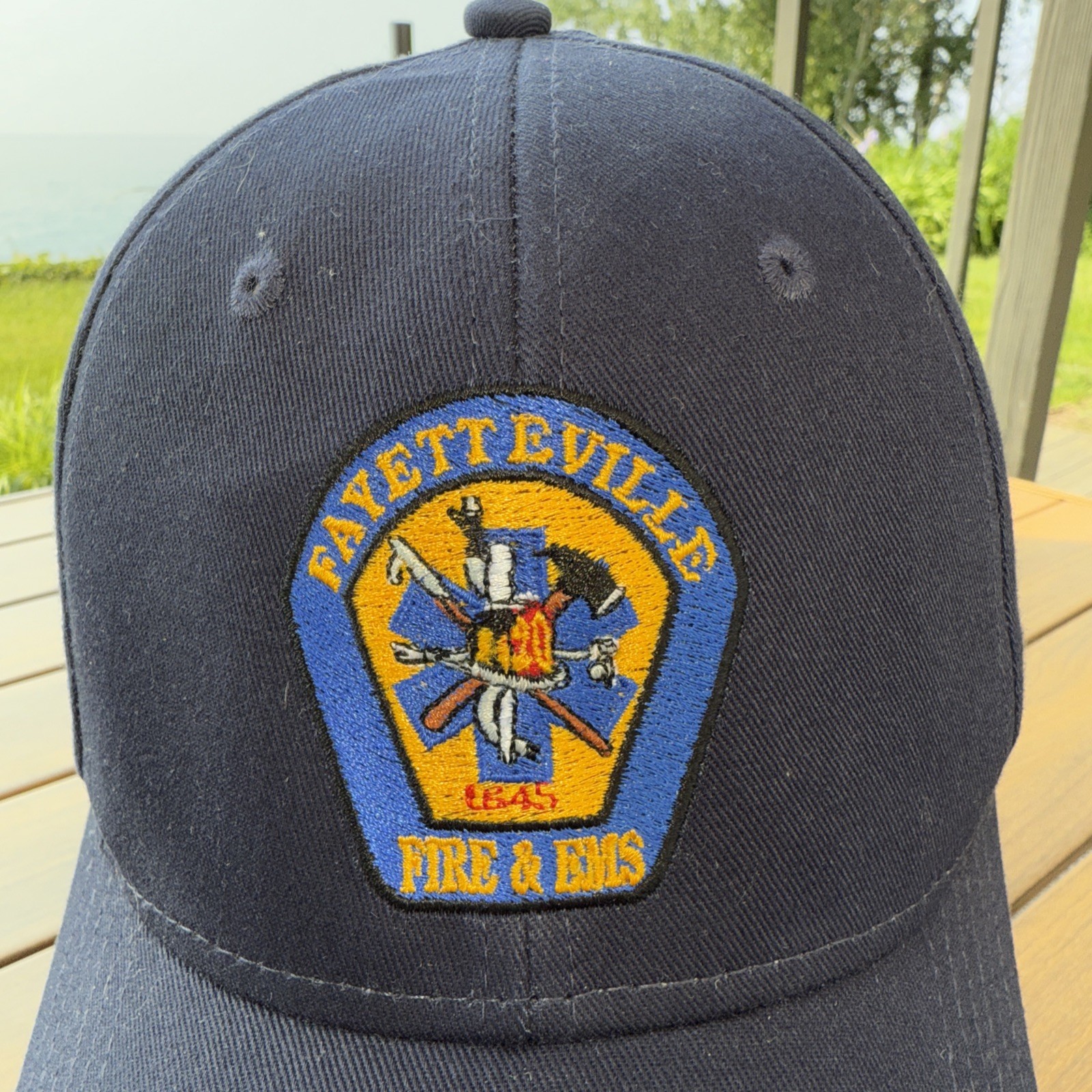 Fayetteville Fire & EMS Patch on Navy Cotton Hat Cap Hook Loop EUC