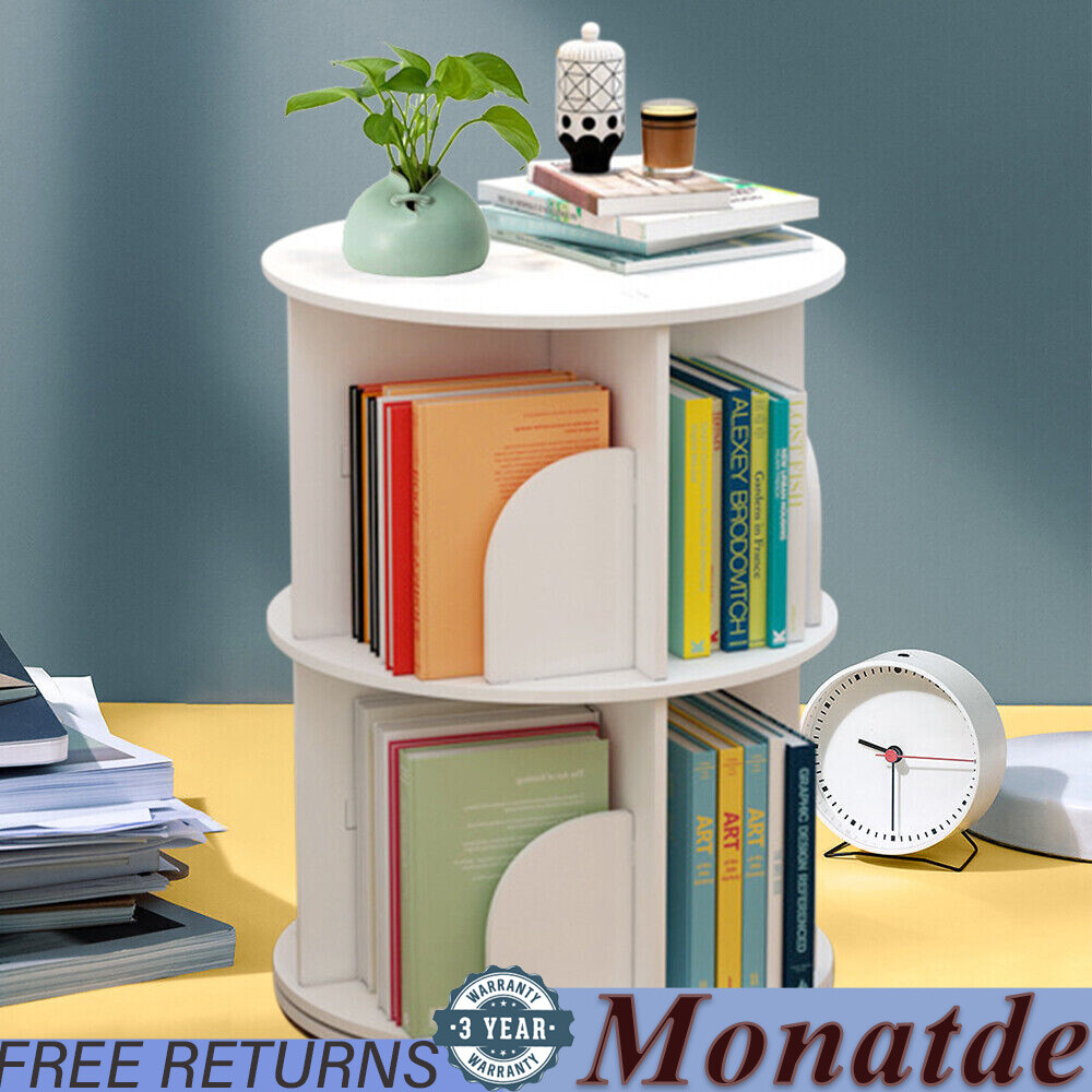 360° 2-Layer Rotating Bookshelf Bookcase,Freestanding Storage Shelf Display Rack