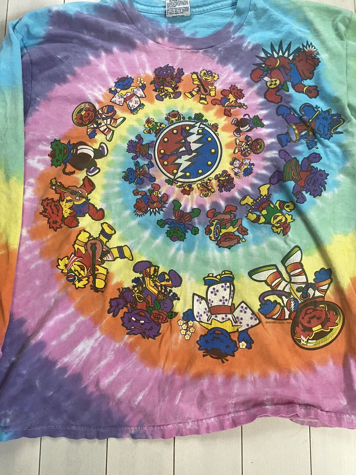 Grateful Dead spiral dancing bears long sleeve vintage tee liquid blue xl
