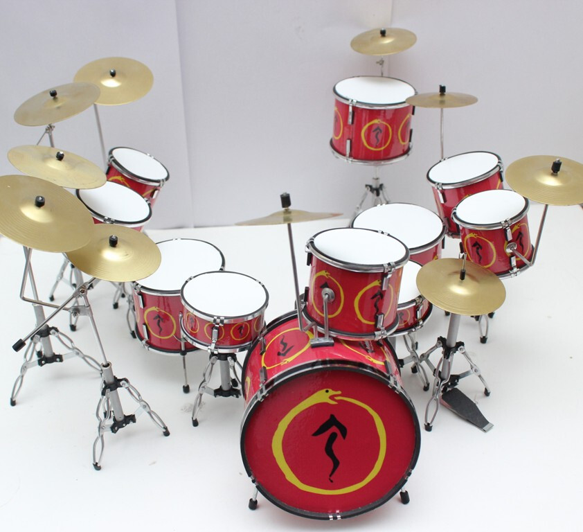 Miniature Drum Set Kit Red Snakes and Arrows Drum Set Replica for Display Only