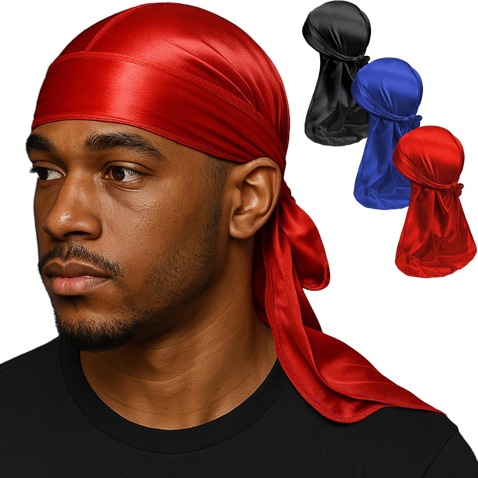 Durag Pack Silky Doo Rag Cap 360 540 720 Waves Men Long Tail