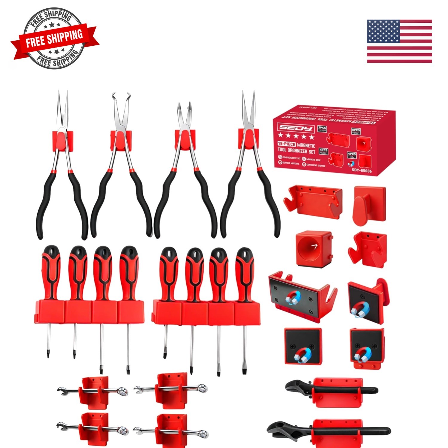 18PCS Magnetic Tool Organizer Set, Includes 8 Screwdriver Holders, 2 Large Wr...