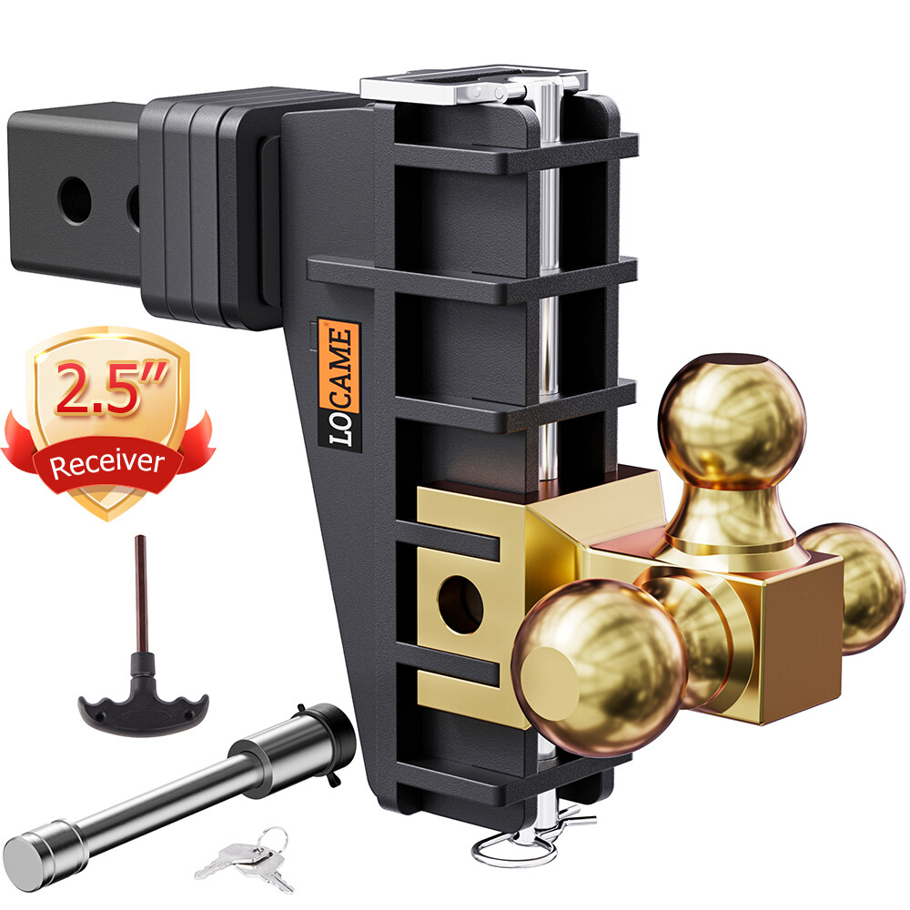Adjustable Trailer Hitch 2.5 Inch Receiver 6" Drop Hitch Tri-Ball Heavy Duty