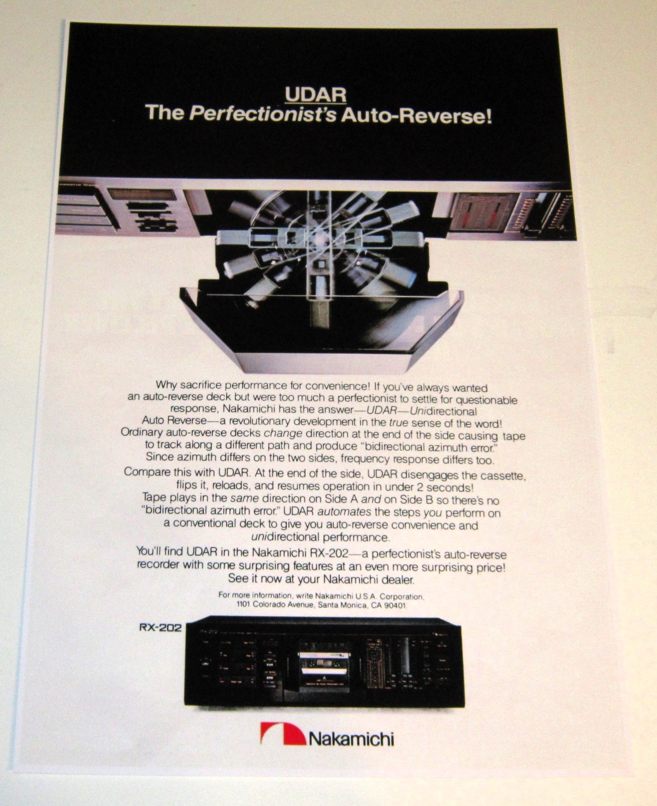 Nakamichi RX-202 Cassette Deck Poster 1984 19"x13" Audiophile UDAR Legend