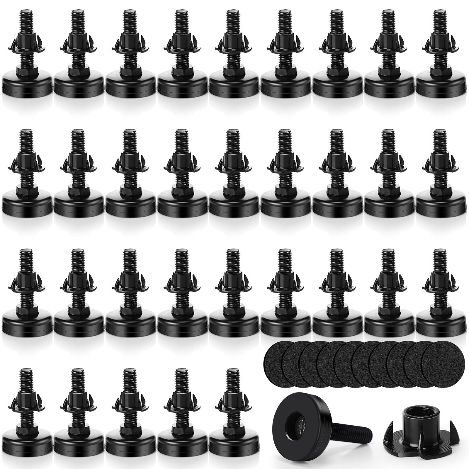 32 Pieces Adjustable Leveling Feet with T- Nut Kit 3/8”-16 Thread Furniture L...