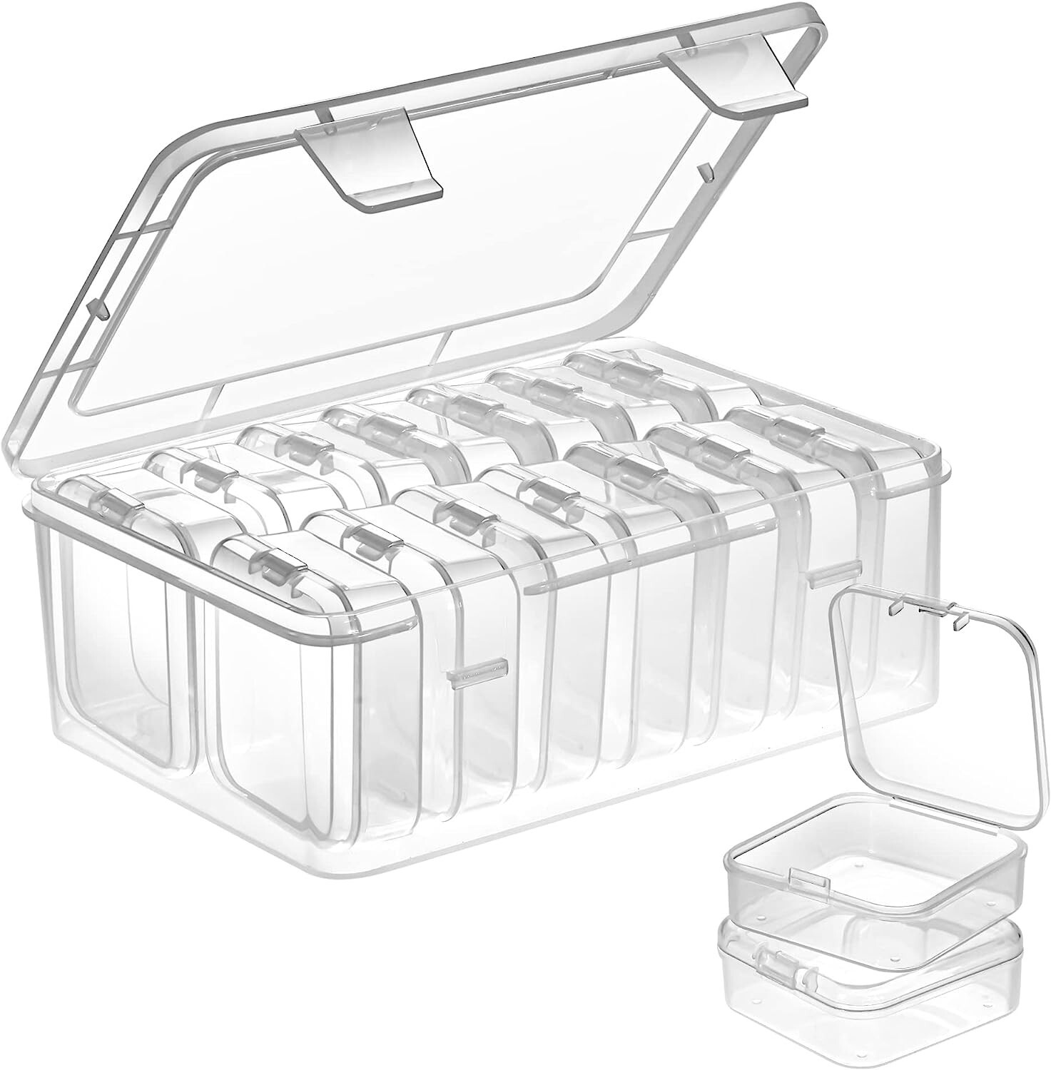 Clear Bead Storage Containers - 15 Pieces Plastic Storage Cases with Hinged Lid