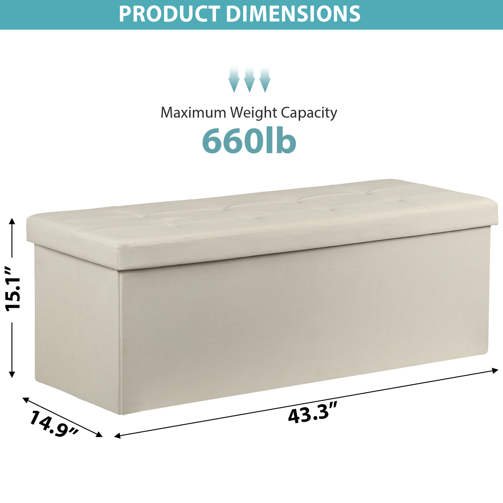 43" Long Beige Folable Storage Ottoman Bench Foot Stools Footrest Chest Cozy