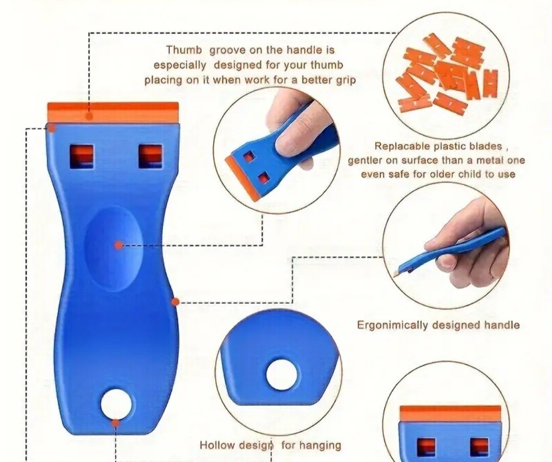 Razor Blade Scraper, Scraper Tool with 20 Extra Replacement Plastic Blades, New