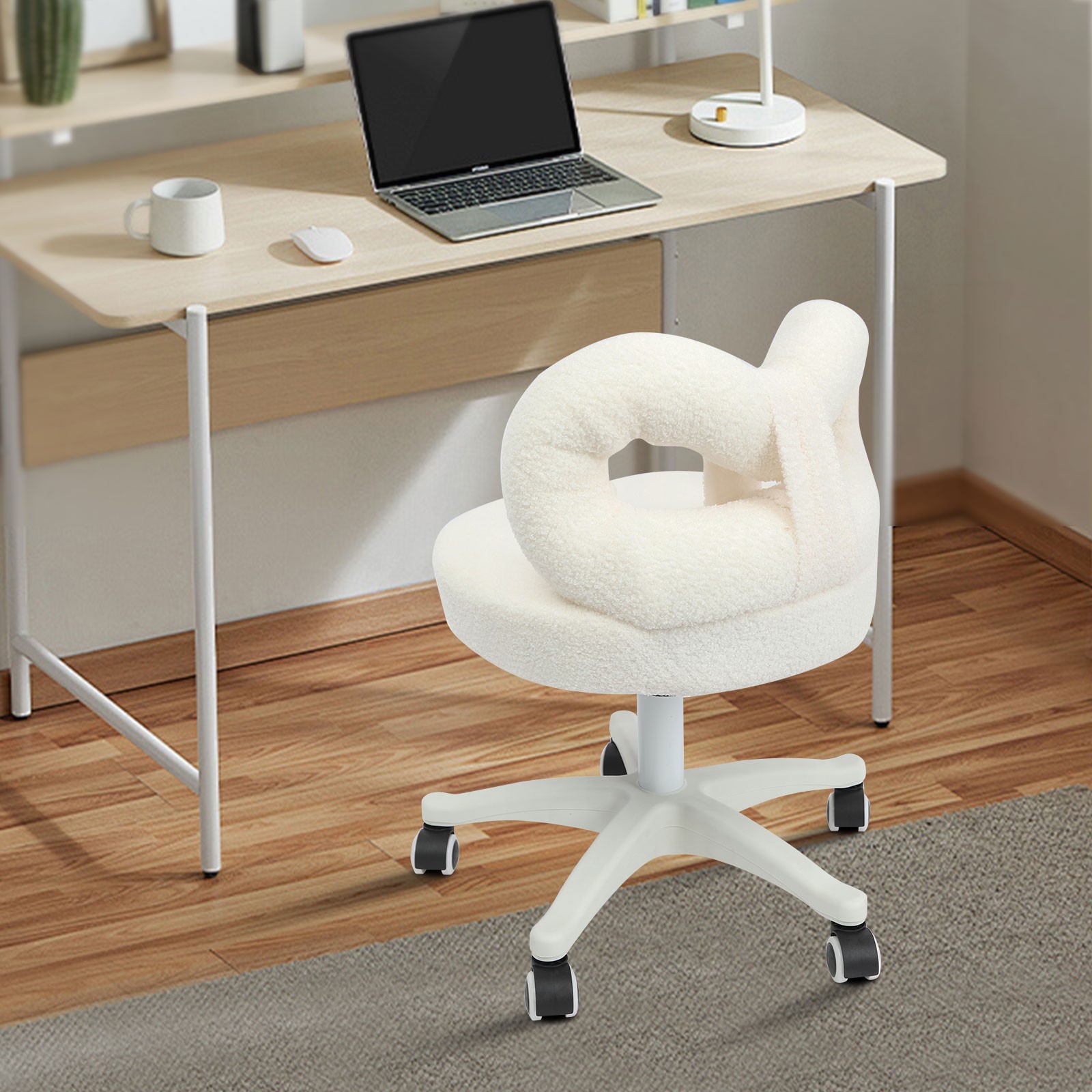 PU Lambswool Cute Bow Backrest Chair, Roller Chair, Make-up Chair