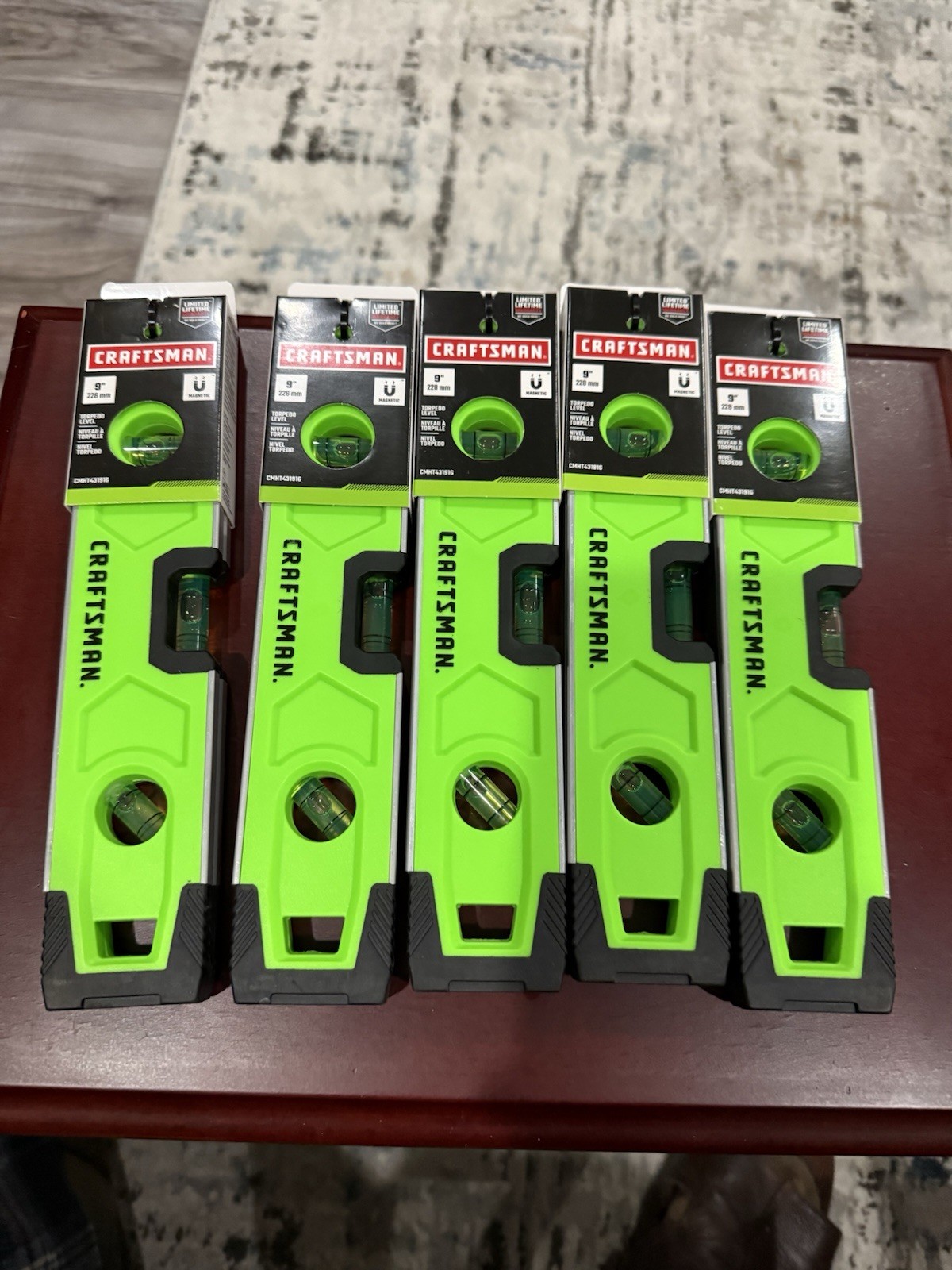 New - Lot Of 5 - Craftsman High Vis 9" Magnetic Torpedo Levels Green #CMHT43191G