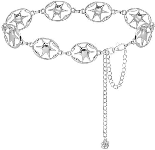 LIMHOO Women's Metal Waist Chain Belts Gold S: Length 105cm/41.3in Star Silver