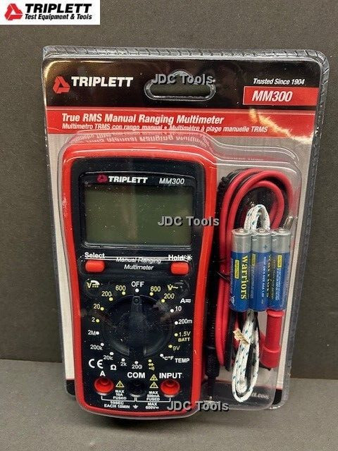 TRIPLETT LCD Digital Multimeter AC/DC Volt Ohm Current Temperature Manual Tester