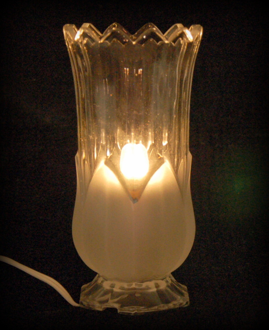 Torch Lamp ~ Frosted Glass Petals w. Clear Sides ~ Night Light / Accent ~ Used