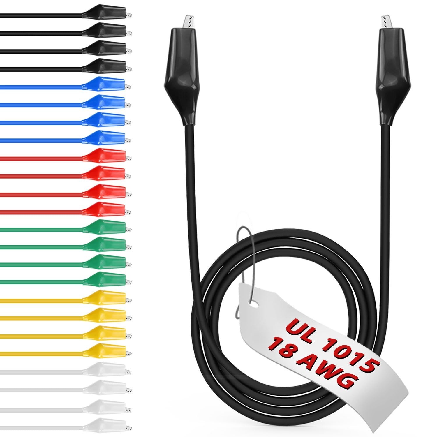 24pcs 20in Alligator Clips with Wires UL1015 18AWG, 6 Color Jumper Test Leads Se