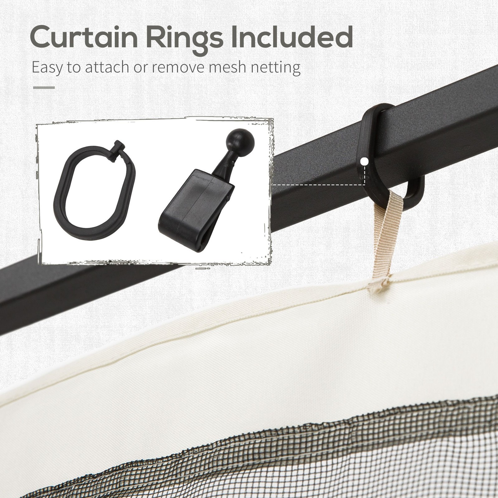 13.1' Square Gazebo Sidewalls – Black Mesh Net, Zip Closure, Polyester