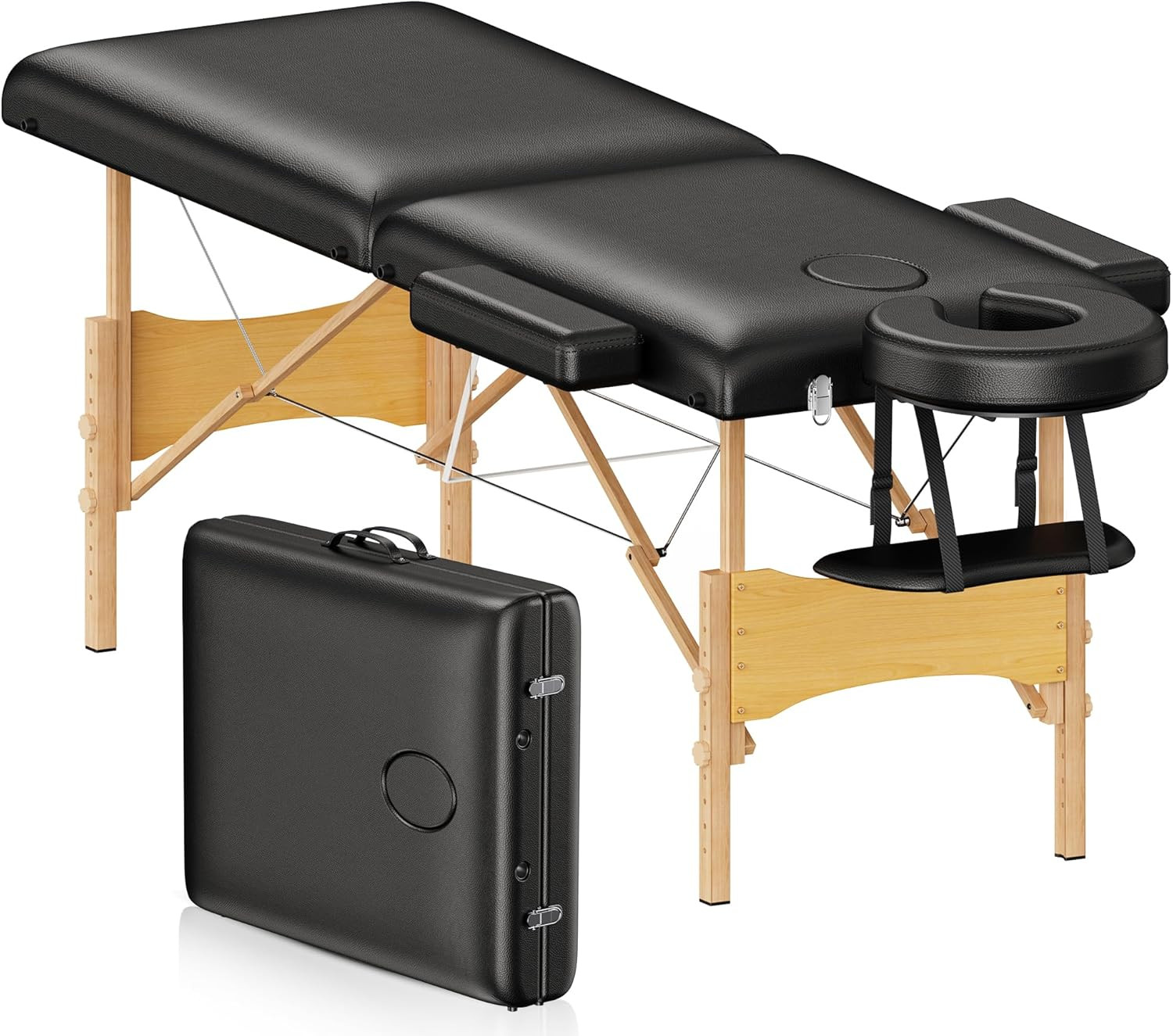 Massage Table Portable Wooden Lash Bed 24" Wide Adjustable Height 2-Fold Spa Tab